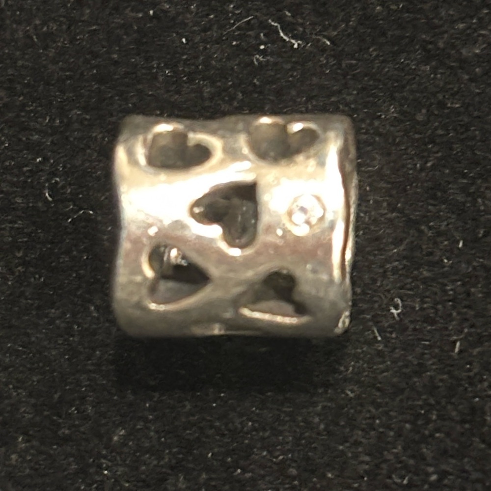 Pandora 925 Silver Heart Charm Bead With Clear CZ Accents